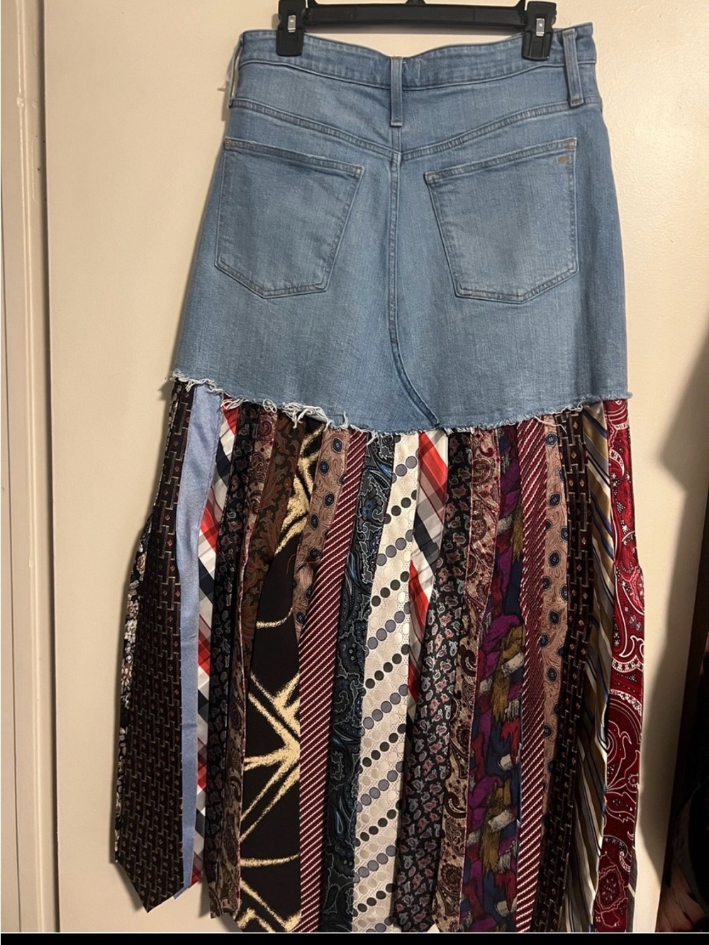 Upcycled Women’s Denim Men’s Ties Maxi Skirt - Picture 4 of 4